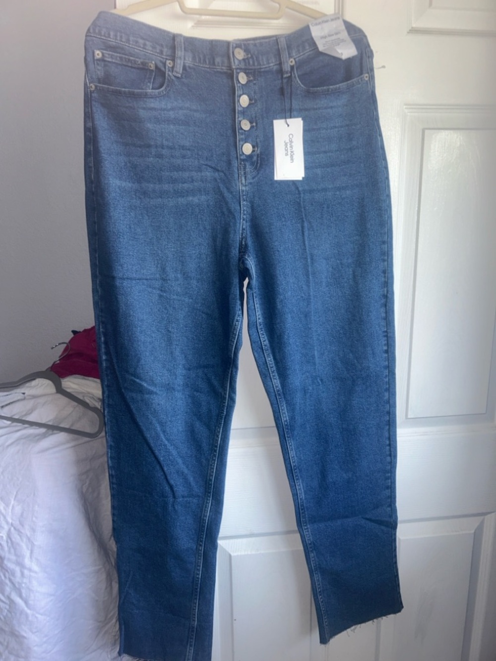 Calvin Klein Jeans High-Rise Button-Fly Jeans — Dark Blue Wash